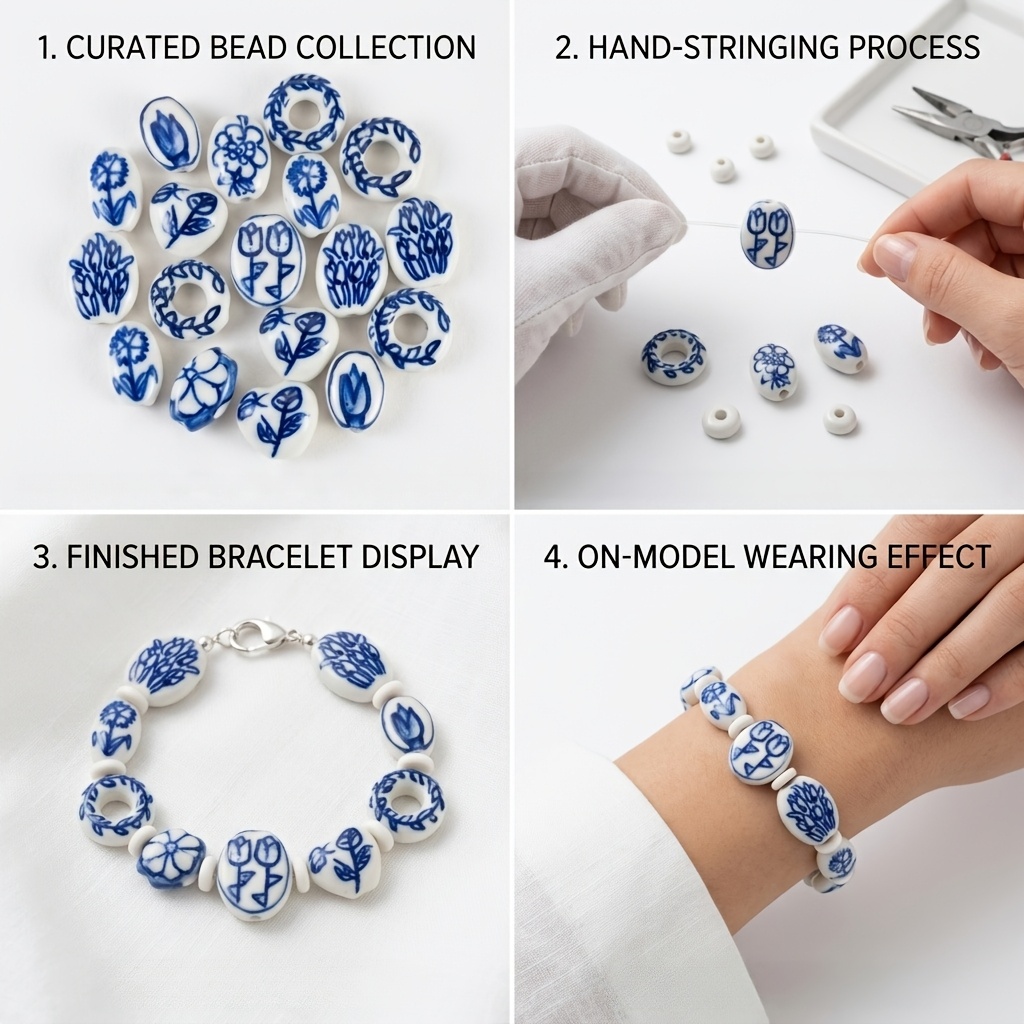 7pcs Hand-Painted Porcelain Beads for DIY Jewellery Making